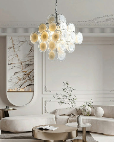 White Disc Glass Chandelier