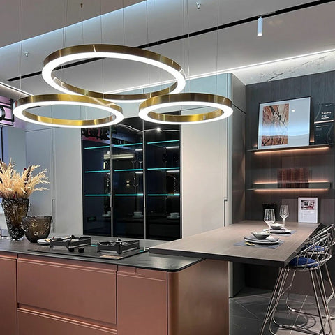 Golden Stainless Steel Circular Chandelier