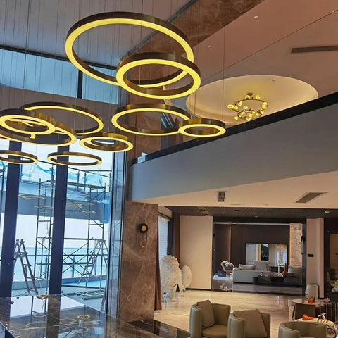 Golden Stainless Steel Circular Chandelier